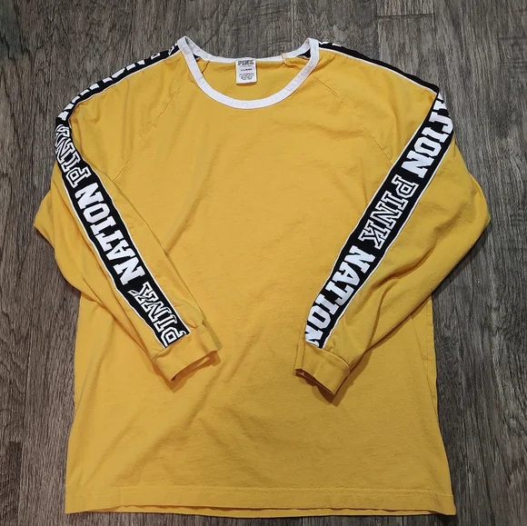 PINK Victoria's Secret Yellow Long Sleeve Tee Size L - Picture 3 of 8
